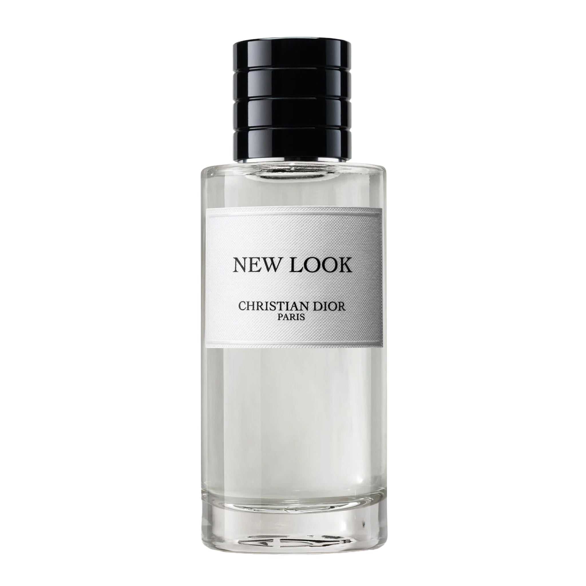 New Look by Dior – Modern Floral Amber Eau de Parfum in a sleek clear glass bottle with black cap, unisex luxury fragrance for men and women.