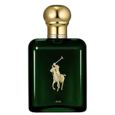 Ralph Lauren Polo Oud Eau de Parfum 125ml bottle with gold cap and iconic polo player logo, a luxury men's fragrance in woody-amber scent.
