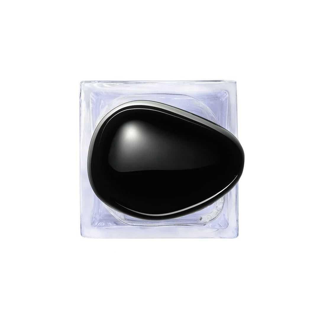 Top view of Armani Privé Figuier Eden Eau de Toilette 100ml, featuring the smooth black cap and square glass bottle with violet liquid.