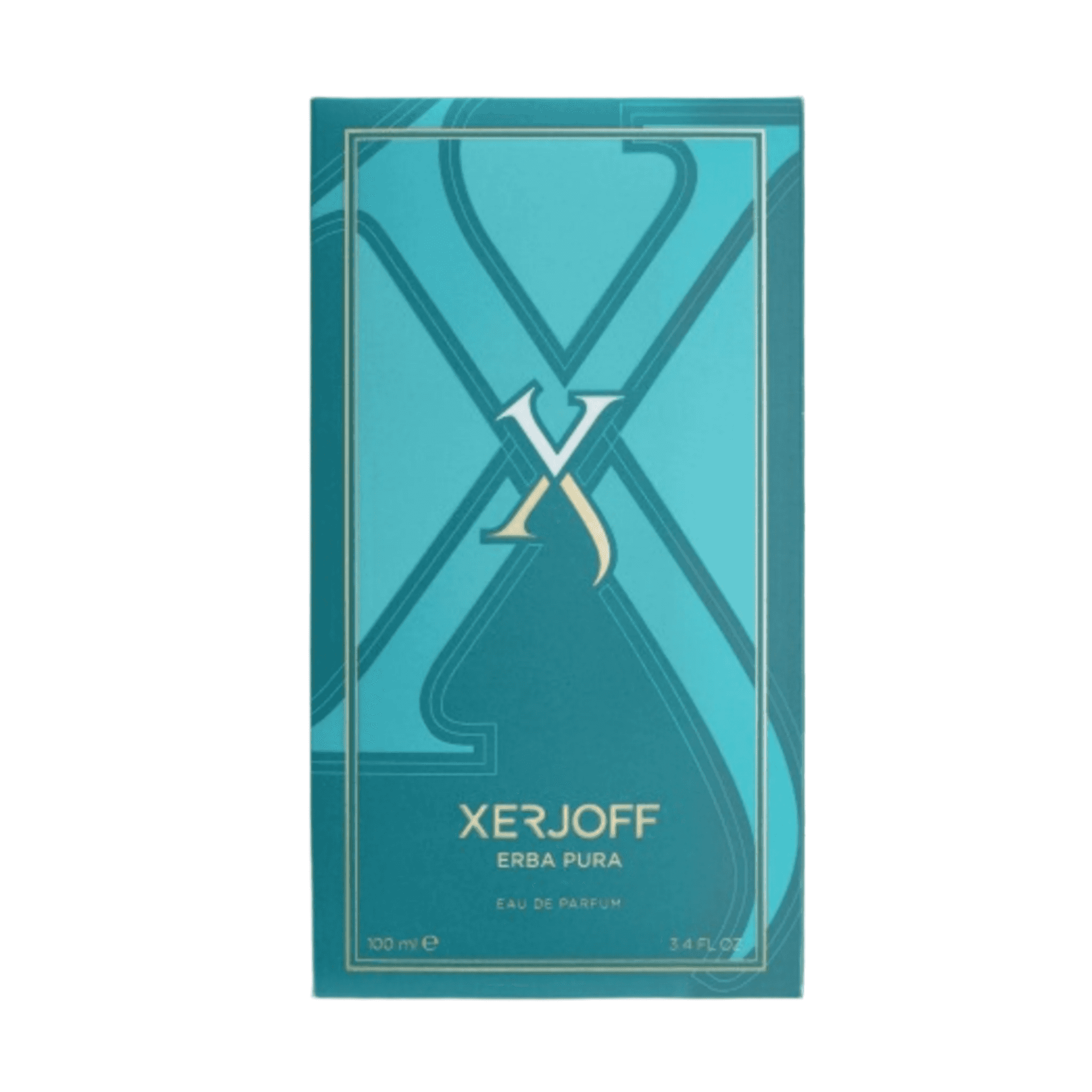 Turquoise packaging of Xerjoff Erba Pura Eau de Parfum 100ml, elegant box design for luxury fragrance shoppers.